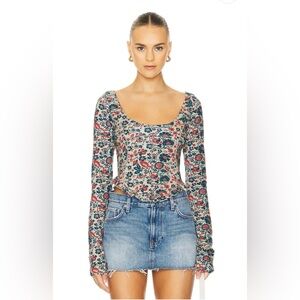 Free People Melanie Long-Sleeve Top-Sand Combo-Size Small